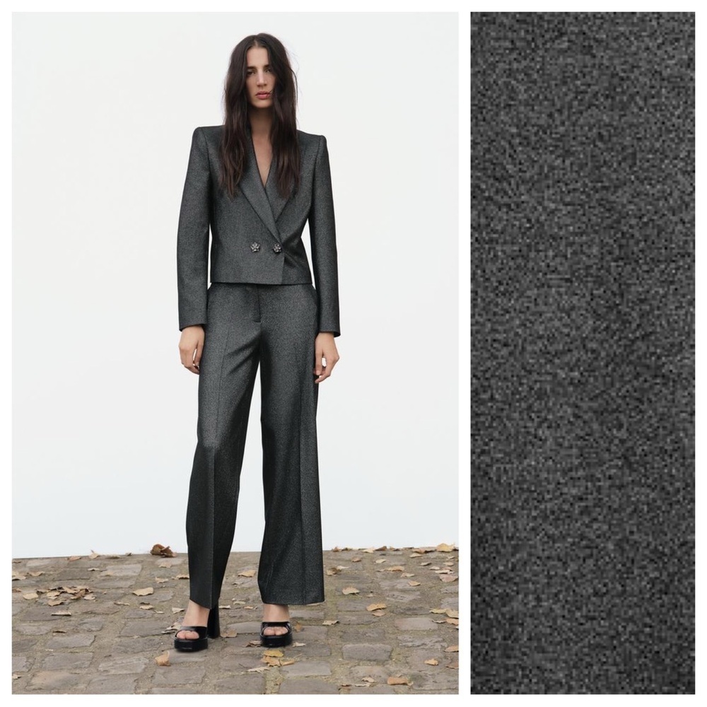 NWT. Zara Black/Silver Shiny Short Blazer. Size S.